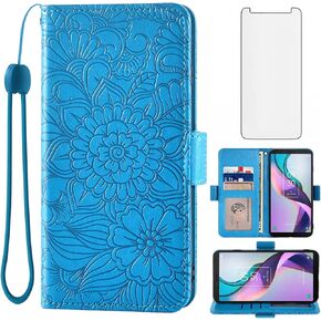 Asuwish Compatible with Metro TCL Ion X/Ion V/40Z Wallet Case and Tempered Glass Screen Protector Card Holder Stand Cell Accessories Leather Flip Phone Cover for IonX T430W IonV 2023 Women Men Blue