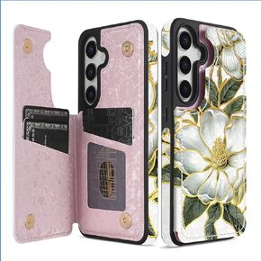 NNH Compatible with Samsung Galaxy S23 FE Wallet Case with RFID Blocking Card Slots Folio Flip PU Leather Kickstand Double Magnetic Clasp Design Cover for Galaxy S23 FE(6.4 inch-Magnolia Flowers)