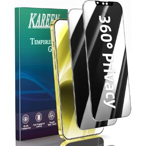 KAREEN 2 Pack 4 Way 360 Degree Privacy Screen Protector for iPhone 14, iPhone 13 Pro, iPhone 13 6.1 Inch, All Around Anti Spy Tempered Glass Film, Full Coverage, Anti Scratch, Bubble Free