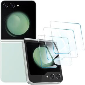 WRJ for Samsung Galaxy Z Flip5 Screen Protector Tempered Glass (3 Packs), HD Anti-Scratch Anti-Fingerprint No-Bubble 9H Hardness Tempered Glass