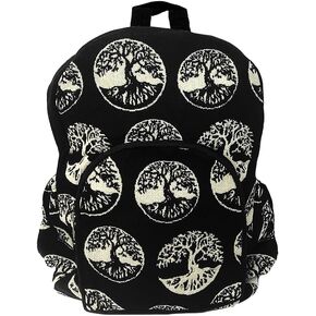 Mia Jewel Shop Tree of Life Large Backpack Nature Print Pattern Adjustable Strap Cushioned Fashion Handmade Bag Boho Accessories (Black)
