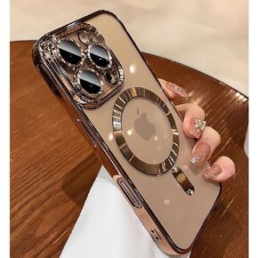Clear Case for iPhone 14 Magnetic Case Built-in Camera Lens Protector Soft Slim Shockproof Phone Case Cover for 14 6.1" - Gold