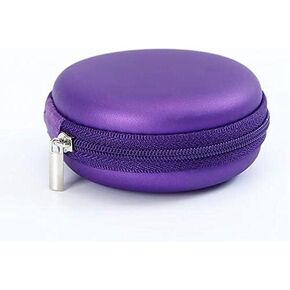 Pocket Carrying Case Storage Bag Hard Leather Hold Protect Save for Earbuds Earphone MP3 ,Fitbit Bracelet Wristband and Bluetooth Handsfree Headset,( Purple )