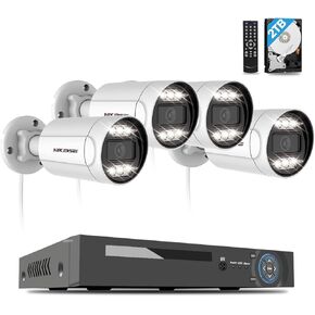 5MP 8CH PoE Security Camera System Two-Way Audio, 4pcs Outdoor PoE Cameras, Night Vision, Smart Motion/Face Detection, Remote Access, H.265+ 8 Channel 4K NVR with 2TB HDD for 24/7 Recording