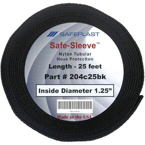 Caplugs PTPS Series – Safeplast Safe-Sleeve Nylon Hose Sleeve, Black Polyester, 1.25" ID x 25' L Abrasion Reduction, Burst and UV Guard, Fire Safe, MSHA Approved (204c25BK)