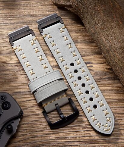 BINLUN Compatible with Garmin Watch Band 22mm 26mm Genuine Leather Watch Strap Fit for Fenix/Fit for Forerunner/Fit for Enduro for Descent for Men and Women with Large Wrists in Kuwait