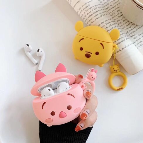 Cartoon Case for Airpods 2nd/1st Generation 2019/2016, 3D Animation Character Design Silicone Cute Case Protective Shockproof Covers with Keychain for Airpods 1/2 Earbuds in Kuwait