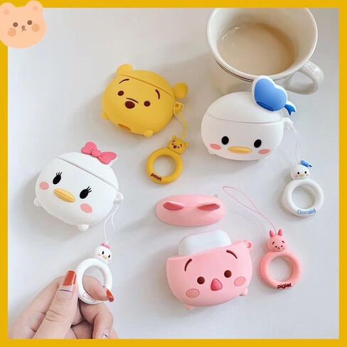 Cartoon Case for Airpods 2nd/1st Generation 2019/2016, 3D Animation Character Design Silicone Cute Case Protective Shockproof Covers with Keychain for Airpods 1/2 Earbuds in Kuwait