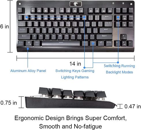 Granvela e-yooso Z-77 لوحة مفاتيح ميكانيكية | لوحة الألومنيوم | مفاتيح الأزرق الملموسة | قوس قزح LED الخلفية | N-Key Rollover | 87 مفتاح Tenkeyless | الساخنة قابلة للتبديل -سد in Kuwait
