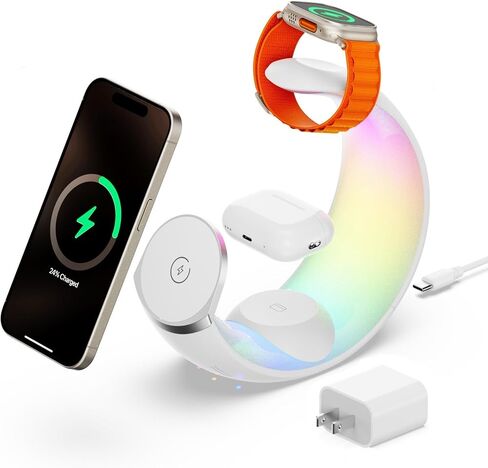 Wireless Charger for Apple iPhone: 3 in 1 Magnetic Charging Station for Apple iPhone 16/16 Pro Max/16 Pro/16 Plus/15/14/13/12/11/10/9/8/SE,Apple Watch,Airpods 4 with ANC,Airpods 3/2/Pro in Saudi Arabia