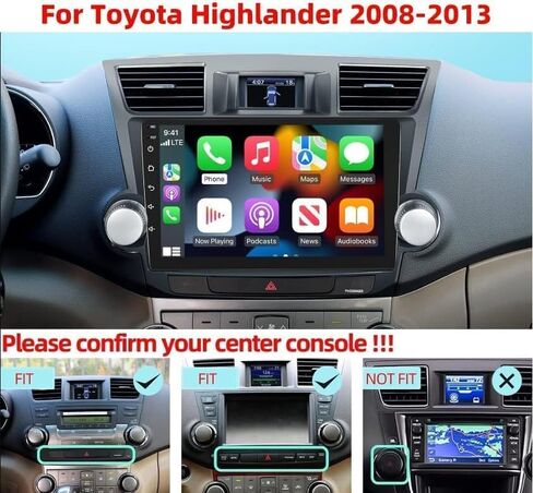 Car Stereo Radio for Toyota Highlander 2008-2013 : 10" Touchscreen GPS Navigation Upgrade - Wired/Wireless CarPlay Android Auto 5G WiFi GPS/FM/DSP/SWC Mirror Link 1080P Backup Camera in Kuwait