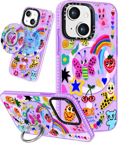 for iPhone 14 Pro Max Case for Women - Cute Design Girls Compatible with Magsafe Magnetic Ring Holder Stand Peach Blossom Phone Covers Aesthetic Girly TPU Funda for 14 Pro Max in Kuwait