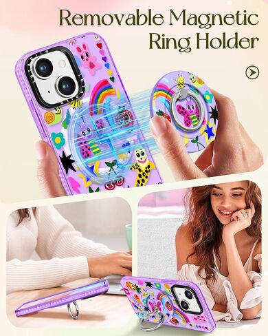 for iPhone 14 Pro Max Case for Women - Cute Design Girls Compatible with Magsafe Magnetic Ring Holder Stand Peach Blossom Phone Covers Aesthetic Girly TPU Funda for 14 Pro Max in Kuwait