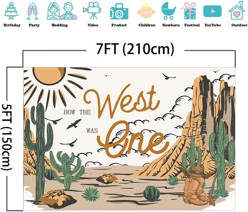 Mocsicka Western Backdrop Cowboy Theme 1st Birthday Backdrop How The West was One Birthday Party Decorations Photo Studio Props (7x5ft) in Saudi Arabia