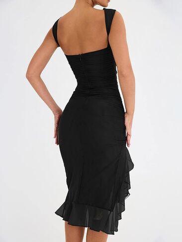 Women Sleeveless Ruffle Hem Midi Bodycon Dress Y2K Vintage Tulle Tank Dress 2023 Party Cocktail Dresses in Saudi Arabia