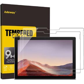Adeway Tempered Glass Screen Protector for Surface Pro 7/ Pro 7 Plus/Pro 6/ Pro 5/ Pro 4/ Pro 3 12.3 inch, Scratch resistant/Fingerprint resistant/9H Hardness/Easy installatio, 2 Pack