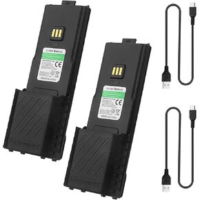 BAOFENG 5RM Battery,6800mAh High Capacity USB-C Charging 7.4V Extended Battery 5RM GM-5RH UV-5G Plus UV-5RH Series Two-Way Radio (2 Pack+USB-c Charging Cable)