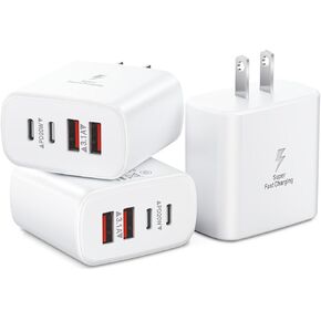 3-Pack USB C Charger Block, 40W 4-Port USB C Fast Charging Block Dual Port USBC Power Adapter Multiport Wall Plug Multiple Type C Charger Block for iPhone 15 14 13 12 11 Pro Max XS XR X