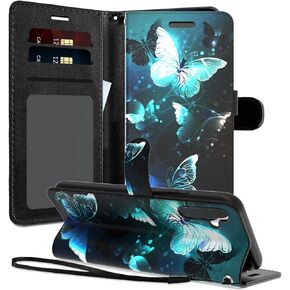 Galaxy A25 5G Case, Butterfly Leather Flip Wallet Case with Card Holder Slots, Wrist Strap, Samsung A25 5G Phone Case