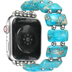 Natural Stone boho Loop Compatible with Apple Watch 38/40/41/42/44/45/49mm Women,Western Handmade Elastic Beaded Bracelet Strap for iwatch Series 9/8/7/6/SE/Ultra