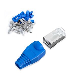 50-Pack Cat6 Pass Through Connector Shielded RJ45 Modular Plugs with Relief Boots for Solid Wire and Standard Cable
