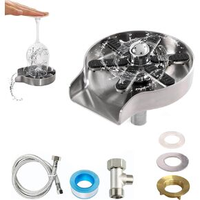 High-Pressure Automatic Glass Rinser - 9-Hole Stainless Steel Cup Washer for Sink, Bar, Coffee Shops – One-Handed Operation, Ideal Glass Washer for Kitchen Sink & KTV Use