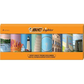 BIC Maxi Pocket Lighter, Special Edition Travel Series, 8 Count Pack of Lighters