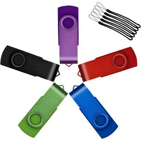 Flash Drive 16GB 5 Pack USB 2.0 Thumb Drives Uflatek Memory Sticks Portable USB Stick Rotate Jump Drive Bulk Drives Multi-Color Pendrive Metal USB Flash Drives with Lanyard and Led Indicator