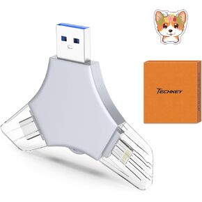 USB 3.0 Flash Drive 64gb for iPhone, 3in1 External Memory Picture Keeper Storage Stick for Photo/Video/Data Saver/Backup, V4.88High Speed Thumb Drives for iPhone/iPad/Android/PC - Murky