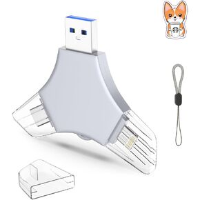 USB 3.0 Flash Drive 64gb for iPhone, 3in1 External Memory Picture Keeper Storage Stick for Photo/Video/Data Saver/Backup, V3.12 High Speed Thumb Drives for iPhone/iPad/Android/PC - Powder-Gray