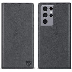 ZZXX for Samsung Galaxy S21 Ultra Wallet Case with [RFID Blocking] Card Slot Stand Strong Magnetic Leather Flip Fold Protective Phone Case for Samsung Galaxy S21 Ultra Case Wallet(Grey-6.8 inch)