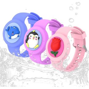 BoAn Waterproof Airtag Bracelet for Kids (3 Pack),Lightweight GPS Tracker for Kids Case Cover,Soft Silicone Hidden AirTag Wristband,Compatible with Apple Airtag Watch Band for Kids（Pink Purple Blue）