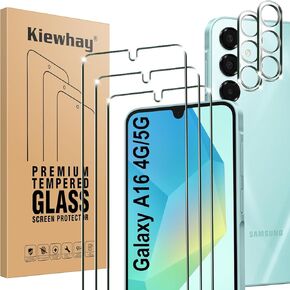 Tempered Glass Compatible with Samsung Galaxy A16 5G Screen Protector 6.7'', 3x Screen Protector + 2x Camera Lens Protector, [9H Hardness] [No Bubbles] 99.99% HD Glass Film - 5 Pcs