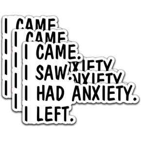 (3Pcs) I Came I Saw I Had Anxiety I Left Sticker Quotes Funny Sticker Decal Waterproof Vinyl Stickers Adult for Laptop Kindle Car Tumbler Water Bottle Mug Phone Notebook - Size 3"x2,1"