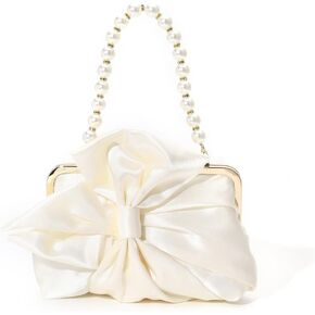 Simcat Womens Clutch Bag,Pleated Satin Handbag Lady Pleated Bow Purse Evening Bag with Chain for Wedding Prom Formal Party