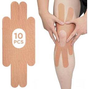 طيب شريط بنية واحدة بقع k-tape | Precut لشريط علم الحركة في الركبة | تخفيف الألم والملحقات | 10 أجهزة كمبيوتر وبيج