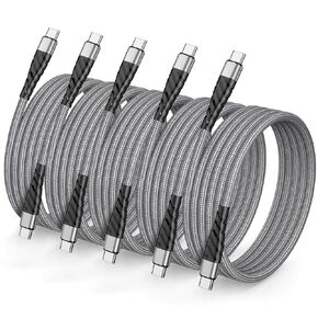 USB C Cable,Compatible with iPhone 16/15 Charger Fast Charging,Type C to C 100W Fast Charging Cable,USB C to USB C Cable 2.0 for Phone 16/15 Pro Max, I-Pad Mi-ni 6 and More-Grey(6ft 100W, 5-Pack)