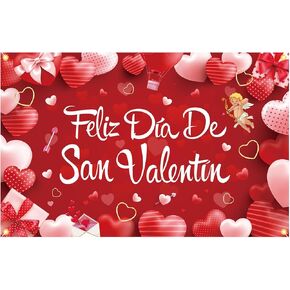 YEIRFYY Red Feliz Día De San Valentín Backdrop Banner 71 x 45 Inch Happy Valentine’s Day Party Background Banner Valentines Day Heart Party Decorations Feliz Dia De San Valentin Party Supplies