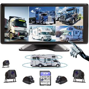 5 Split Touchable Screen 128GB Large Audio 1080P Image 11 Inch Monitor Backup Camera Built-in DVR Video for RV Truck Trailer Rear Side Front Reversing View Wired Waterproof System, RV105