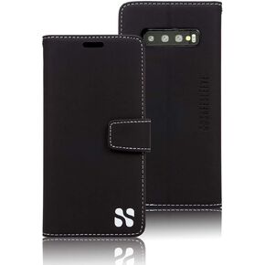 SafeSleeve EMF Protection Anti Radiation Samsung Galaxy Case: Galaxy S10 RFID Card Holder Blocking Wallet, Adjustable Stand Cell Phone Case, Vegan Leather for Women & Men (Black)