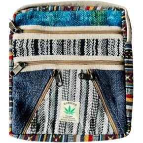 Trendy Unisex Hemp Crossbody Hippie Patchwork Shoulder 6 Pockets, Passport Documents Backpack - Handmade In Mt. Everest Country Nepal