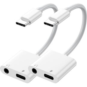 2 Pack USB C to 3.5mm Audio Headphone Jack and Charger Adapter,2 in 1 Type C to Aux Dongle Cable Cord with 60W PD Fast Charging for iPhone 16/15 Pro Max Plus,iPad,MacBook,Galaxy S25/S24Ultra,Pixel