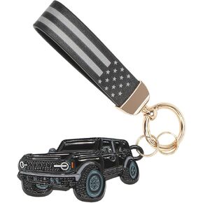 Bronco Keychain with American Leather Flag Metal Keychain Bronco Accessories