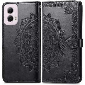 Case for Motorola Moto Edge 5G 2024 Wallet Case with Card Holder PU Leather Magnetic Closure with Kickstand Feature Shockproof Protective Phone Case for Moto Edge 5G 2024. Mandala Black
