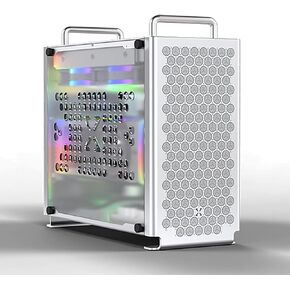 B2+ Mini-ITX PC Case, Micro Size Computer Case, Aluminum Desktop Chassis with handles (Acrylic Side Panel)