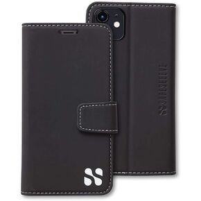 SafeSleeve EMF Protection Anti Radiation iPhone Case: iPhone 12 Mini RFID Card Holder Blocking Wallet, Adjustable Stand Cell Phone Case, Vegan Leather for Women & Men (Black)