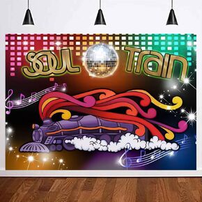 Soul Train Themed Photo Backdrop for 70's and 80's Disco Dancing Prom Party 7x5FT Square Glow Neon Let's Crazy in The Dark Photography Background Polyester Groovy Retro Party Shoot Props