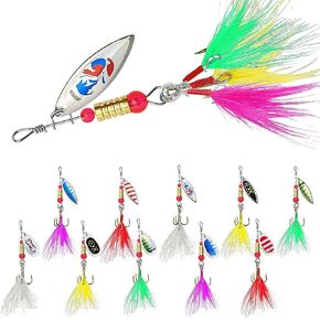 Aboda Transformer Rooster Tail Fishing Lures Kit - 10 Pcs Trout Lures with 15 Changeable Feather Rooster Tails, Spinner Baits for Bass, Trout, Salmon -Ultimate Beginners Lure Kit for Exploring