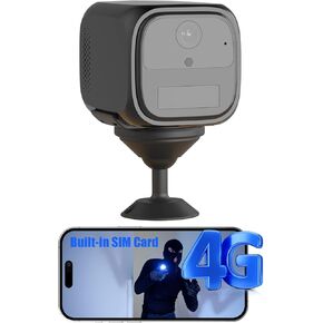 Mini V0 4G LTE Cellular Security Camera Wireless Indoor ، لا توجد كاميرا مراقبة محمولة WiFi مع فيديو مباشر ، رؤية ليلية ، بطاقة SIM مدمجة ، بطارية استعدادات مدتها 20 يومًا ، PIR