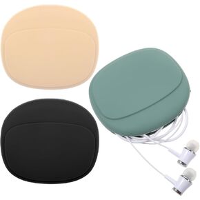 3 Pcs Silicone Headphone Organizer, Multifunctional Headphone case, 4 in 1 Data Cable Storage Case, Mini Key Box Portable Wired Headset Storage Bag Soft Silicone Accessories Kit (Black+Green+Beige)